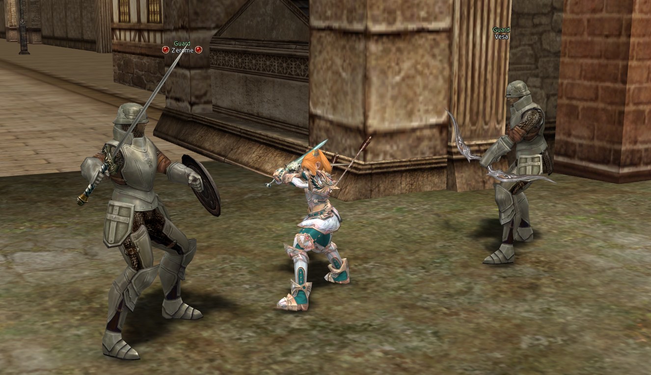 Dwarf fighting against guard